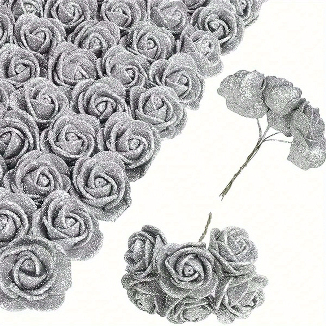 Artificial Roses with Stems, 72 Pieces Glitter Roses 1.37 Inch Foam Rose Glitter Flowers Mini Rose Crafts DIY Wedding Party Home Decor...