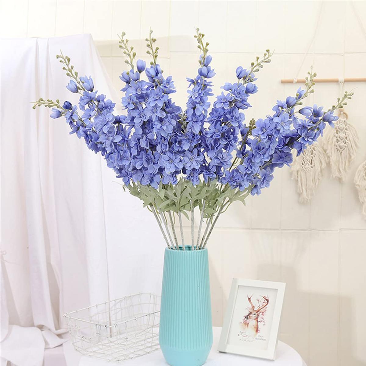 6 Delphinium Flowers 33.5 Inch Artificial Filigree Delphinium Flowers Long Stem Artificial Flowers for Tall Vase Home Garden Arrangement Decoration...