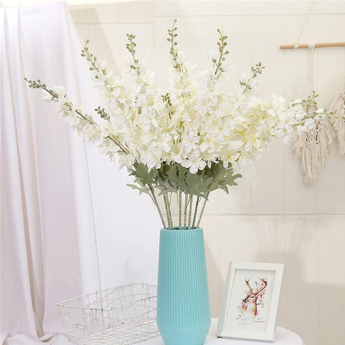 6 Delphinium Flowers 33.5 Inch Artificial Filigree Delphinium Flowers Long Stem Artificial Flowers for Tall Vase Home Garden Arrangement Decoration...
