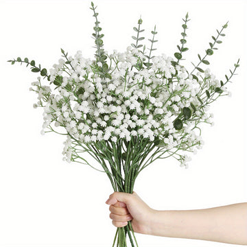 10 Pack 24.4 Inch Gypsophila Artificial Flowers with Artificial Eucalyptus Stems and Leaves, Artificial Flowers Gypsophila Eucalyptus Leaves Bouquet Wedding Party Home Decor...