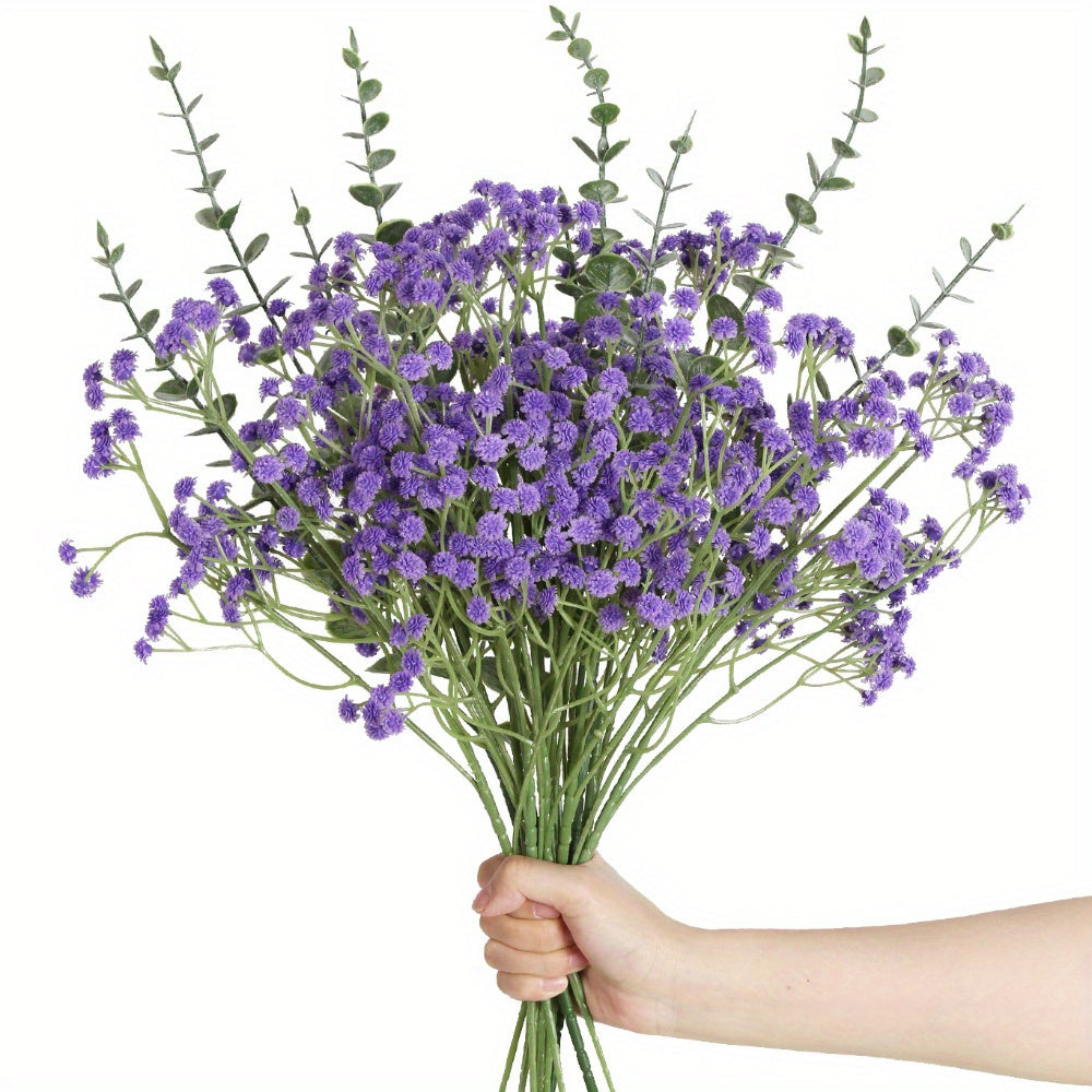 10 Pack 24.4 Inch Gypsophila Artificial Flowers with Artificial Eucalyptus Stems and Leaves, Artificial Flowers Gypsophila Eucalyptus Leaves Bouquet Wedding Party Home Decor...