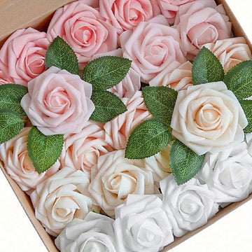 25pcs/set Artificial Foam Rose Flowers Realistic Fake Rose Stems Suitable for DIY Wedding Bouquet Centerpieces Bridal Shower Home Decorations...