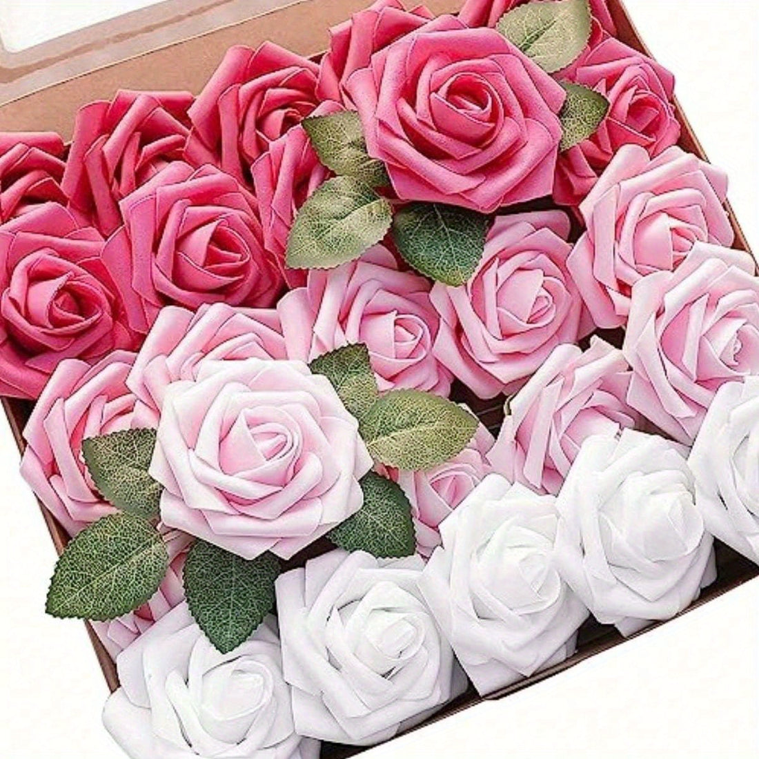 25pcs/set Artificial Foam Rose Flowers Realistic Fake Rose Stems Suitable for DIY Wedding Bouquet Centerpieces Bridal Shower Home Decorations...