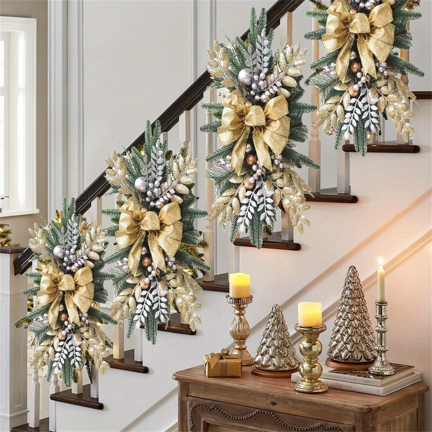 1pcs Christmas swag Garland Staircase Decoration Handmade Garland Christmas Staircase Garland Ornaments, Staircase Artificial Christmas Garland Wreath for Home Party Store Window Staircase Christmas Decoration...