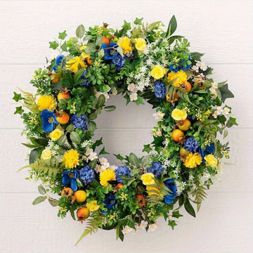 20 Inch Spring and Summer Collection Artificial Flower Wreath for Front Door Summer Breeze Gerbera, Cornflower Easter Spring Realistic Plants...