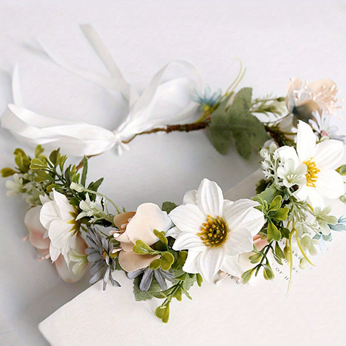 1pcs Adjustable Wreath Headband Bridal Floral Headband Hair Circle Flower Tiara Halo Bohemian Ribbon Wedding Party Festival...