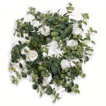 1.8M Artificial Eucalyptus with Camellia Garland Hanging Rattan for Home Garden Wedding Backdrop Wall Decoration...