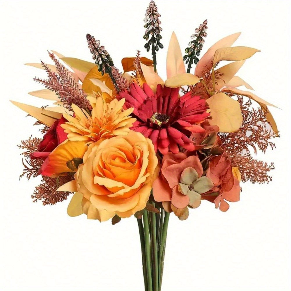 2 Bunches of Artificial Autumn Flowers Decoration Bouquet, Artificial Autumn Silk Flowers Decoration Flower Arrangement Fake Flowers Wedding Bridal Bouquet Autumn Decoration, Scene Decoration, Holiday Decoration, Home Decoration, Office Dec...