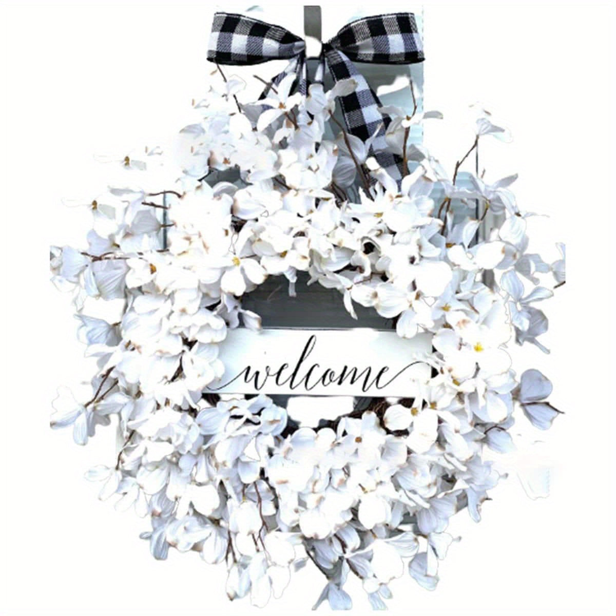 15.74 Inch White Forsythia Wreath Summer Front Door Wreath Flower Cluster Flower Farmhouse Wreath Vine Christmas Celebration Front Door Wall Window Hanging Christmas Decoration...