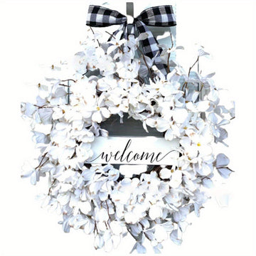 15.74 Inch White Forsythia Wreath Summer Front Door Wreath Flower Cluster Flower Farmhouse Wreath Vine Christmas Celebration Front Door Wall Window Hanging Christmas Decoration...