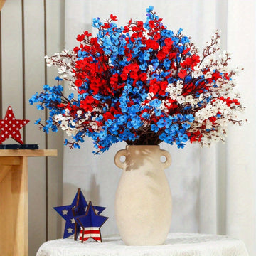 18pcs 4th of July Flowers Fake Silk Patriotic Flowers Artificial Baby's Breath Bulk Baby's Breath Artificial Flower Bush Independence Day Flower Arrangement Home Office Wedding Centerpieces...