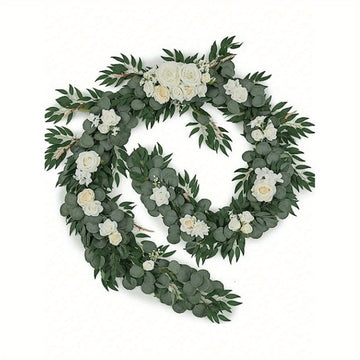 5.9ft Artificial Eucalyptus Garland, Fake Rose Garland, Artificial Flower Garland Greenery Garland for Wedding Home Party Craft Art Table Runner Decoration...