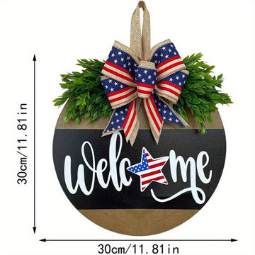 4th of July Front Door Wreath, 11.81 Inch Independence Day Patriotic Wreath Memorial Day Welcome Sign for Wall Porch Window Home Farmhouse...