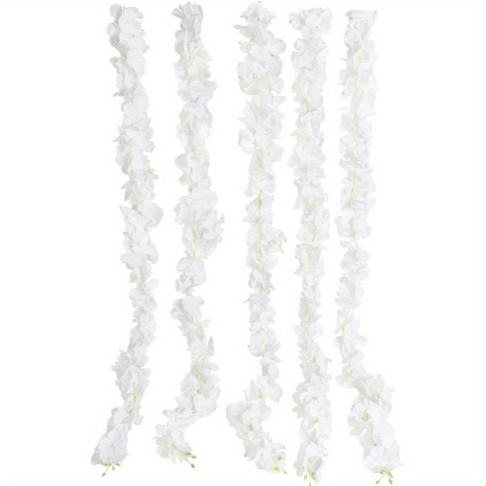 5 Pcs Long Wisteria Artificial Flowers Garland Fake Hanging Hydrangea Silk Flowers Vine Faux Wisteria Vine for Wedding Outdoor Party Garden Centerpieces Table Decorations