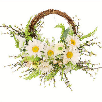 1pc artificial Garland Sunflower Fern Leaves Dried Vine Party Garland Artificial Flowers Summer Decoration Wreath Front Door Wall Home Decor...