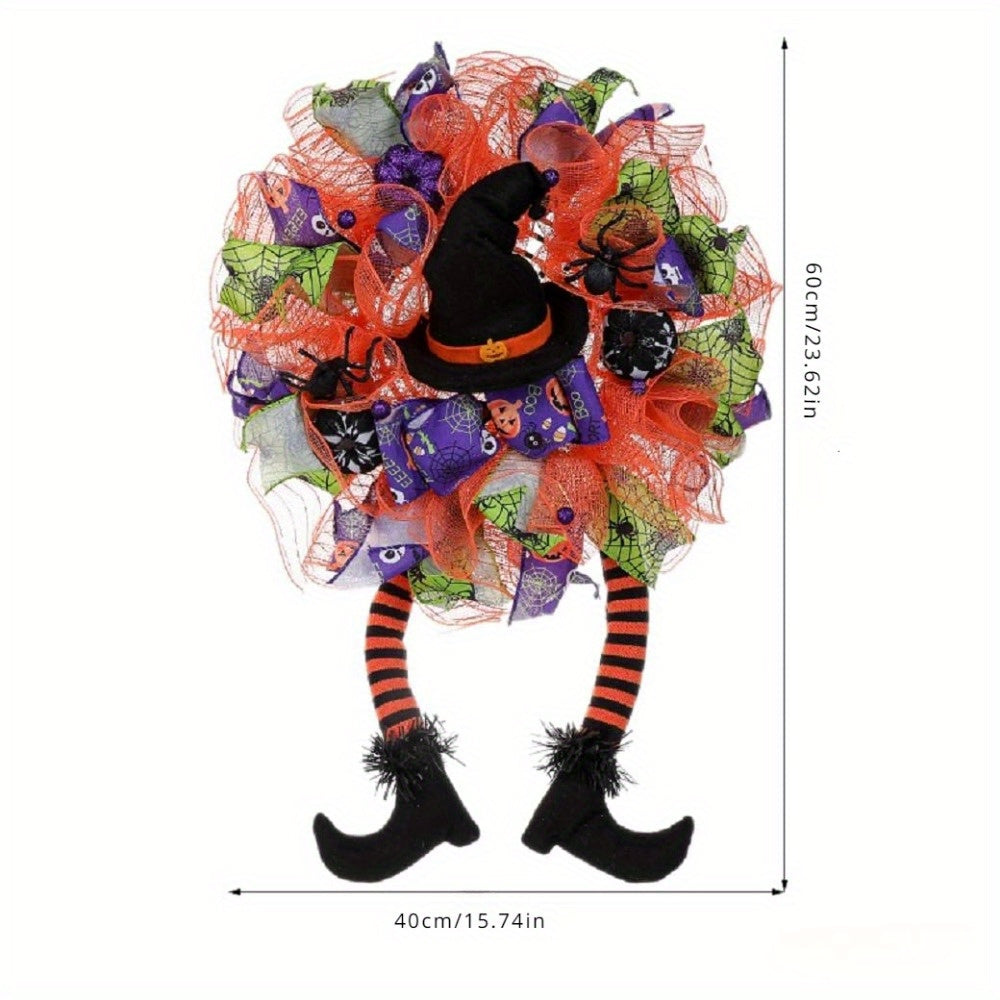 Halloween Wreath for Front Door, Artificial Witch's Wreath, Halloween Witch Wreath, Hat Legs Halloween Mesh Door Wreaths, Halloween Front Door Outside Wreath, Thanksgiving Deco