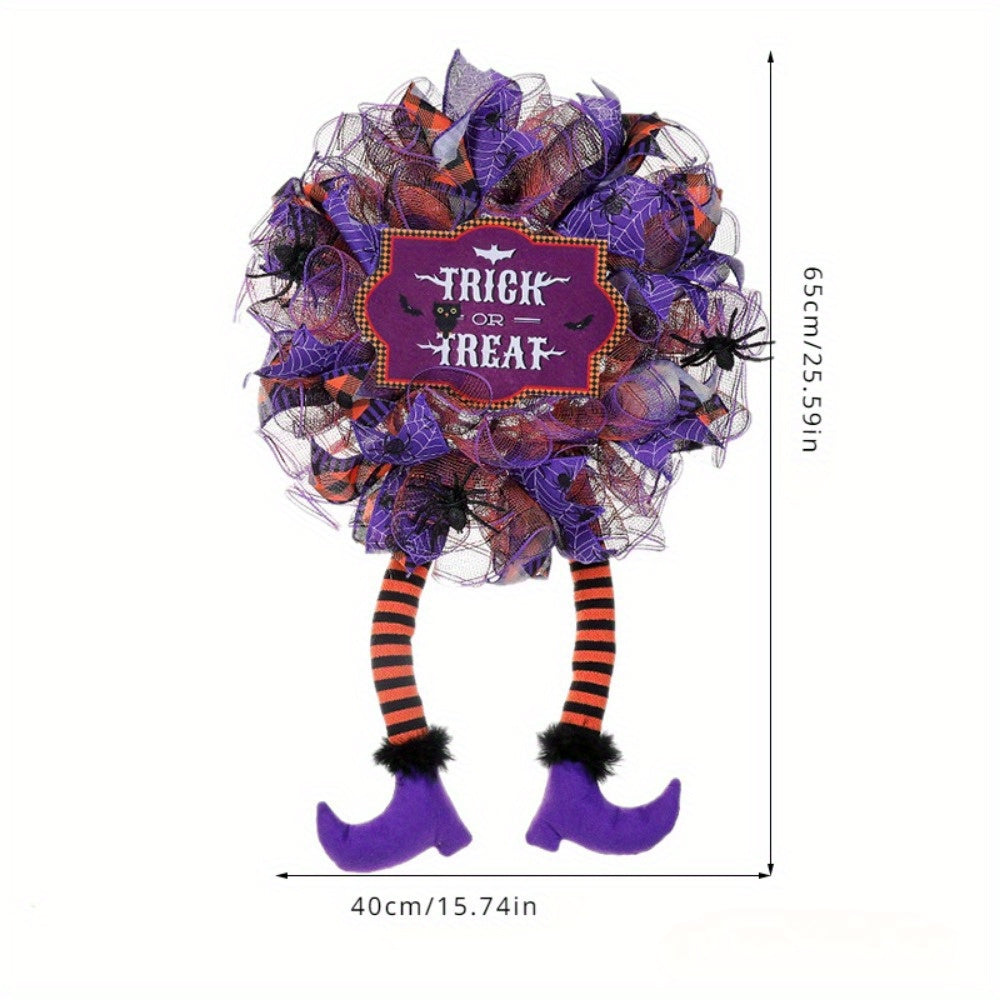 Halloween Wreath for Front Door, Artificial Witch's Wreath, Halloween Witch Wreath, Hat Legs Halloween Mesh Door Wreaths, Halloween Front Door Outside Wreath, Thanksgiving Deco