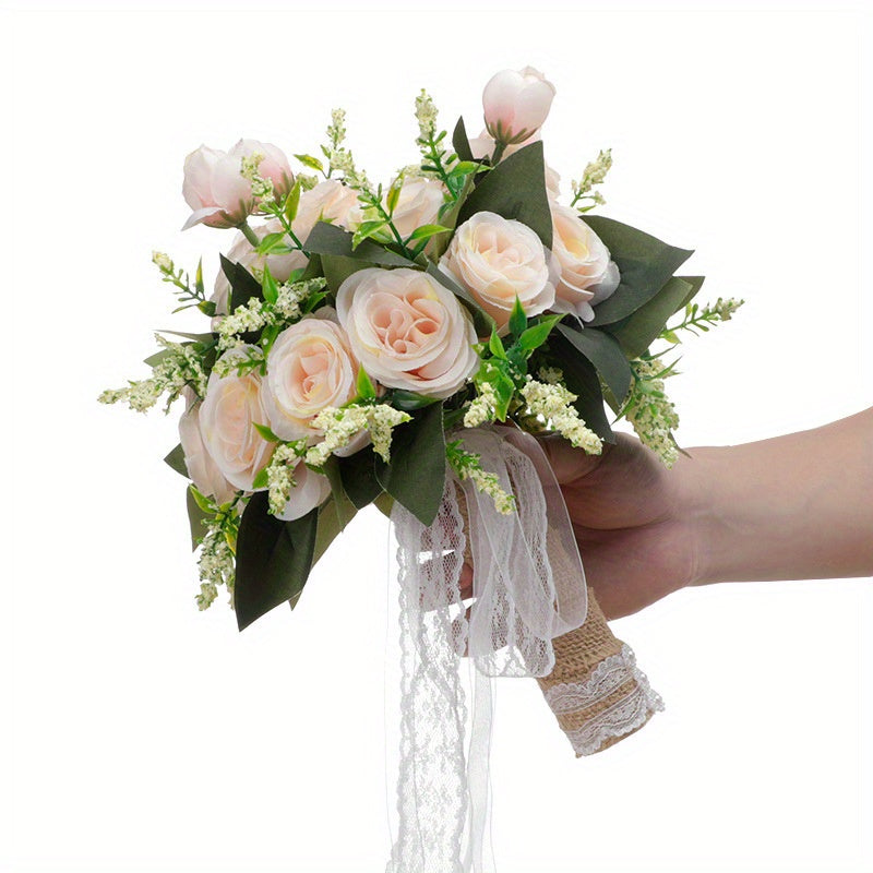 9.8 Inch Artificial Wedding Bouquet Ceremony Bouquet Artificial Fake Flower Bouquet Silk Wedding Bouquet Wedding Party Decoration...