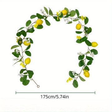 1pc Artificial Lemon Garland Faux Lemon Leaf Vine Green Plant Garland with Yellow Fake Lemon and Flowers Spring Summer Fruit Eucalyptus Garland for Wall Door Kitchen Home Wedding Table