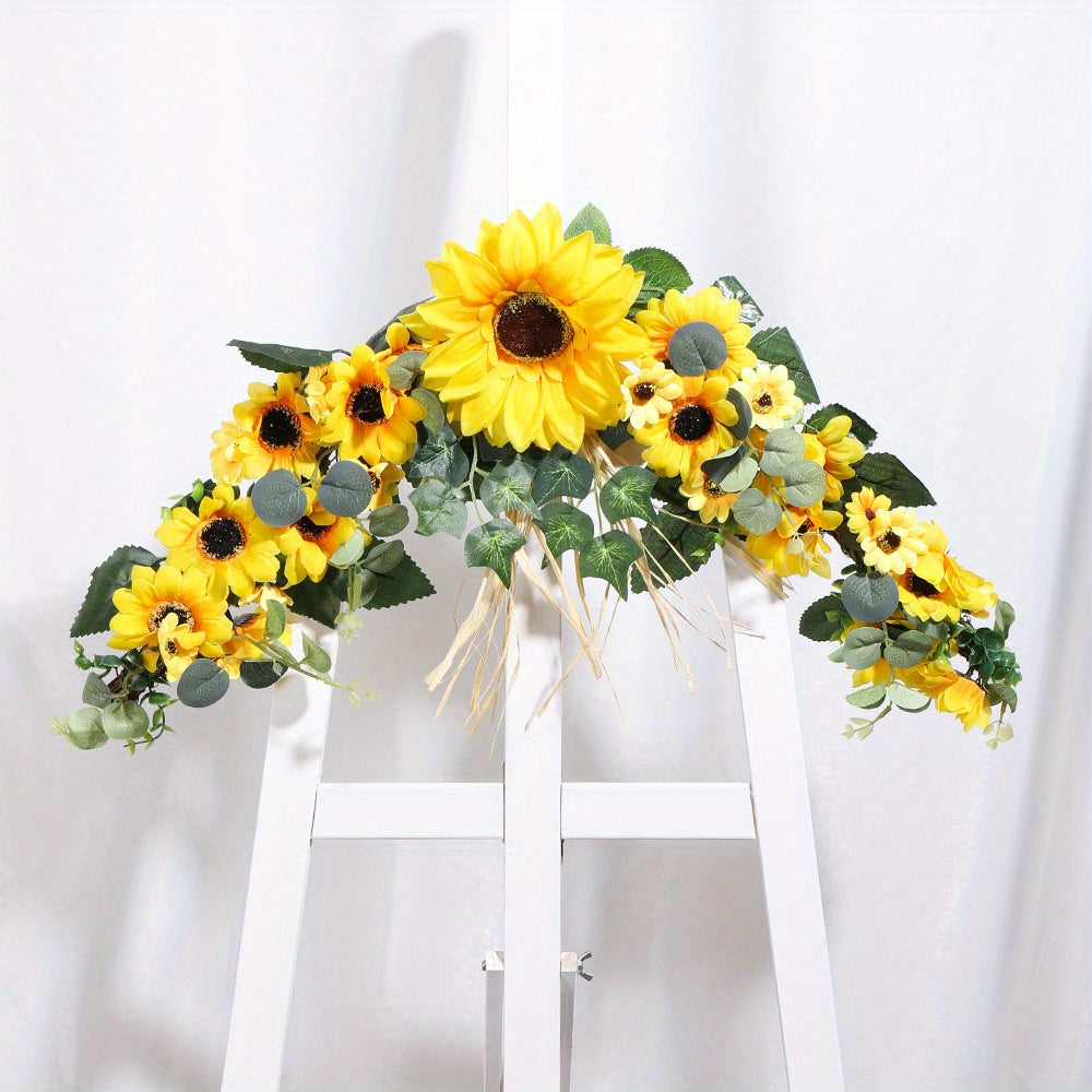 Artificial Daisy Flowers Sunflower Garland, Door Lintel Wedding Arch Flowers, Eucalyptus Leaves Wall Hanging Spring Floral Ornaments, Front Door Wedding Party Home Spring Decoration Garland...