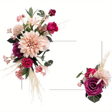 2 Pcs Wedding Sign Flowers Swag Artificial Arch Backdrop Garland for Ceremony Party Reception Entrance Welcome Easel Door Floral Decor Wall Home Entryway Outdoor