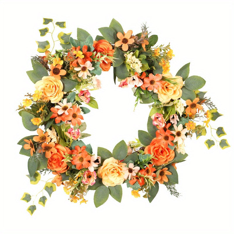 1pc Artificial Peony Garland 15.7 Inch Green Leaf Flower Door Garland Spring Wreath Suitable for Front Door, Wedding, Wall, Home Decor, Wedding Decoration, Valentine's Day Decoration, Birthday Decoration, Anniversary Decoration, Holiday Dec...