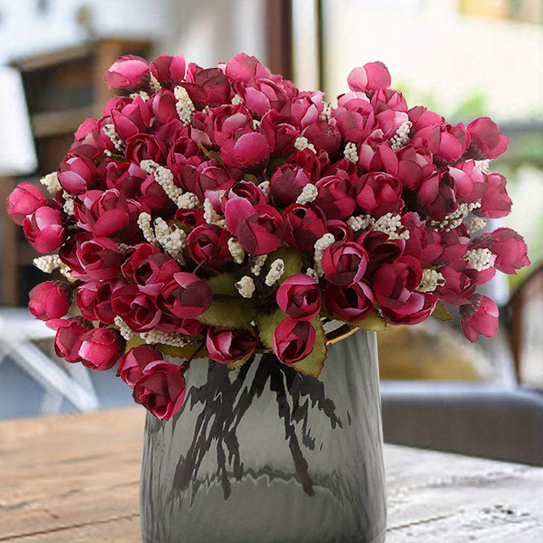 10pcs 15 heads/bunch artificial rose buds mini small bud rose silk fake flowers suitable for DIY wedding home christmas decoration floral gifts photo props...