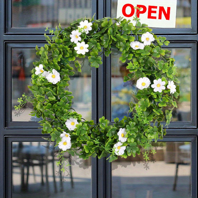 St Patricks Day Shamrock Wreath for Front Door, 15.7In Irish Artificial Wreath Decoration, Clover Spring Summer Saint Patricks Day Wreath for Wall Window Porch Home Decor