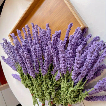 4 Pack Artificial Lavender Bouquet Artificial Flowers Knitted Fake Decoration Wool Finished Flowers for Girlfriend Birthday Gift Wedding Party...