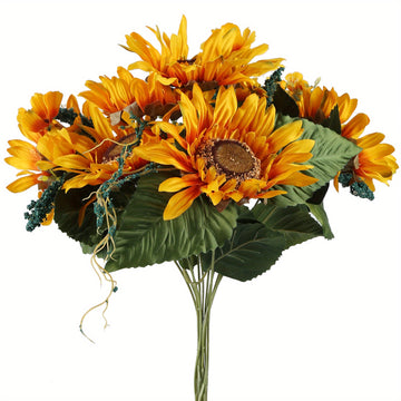 2pcs Sunflower Artificial Flowers, 9 Heads 14.2 Inch Artificial Sunflower Bouquet Artificial Sunflower Silk Sunflower Artificial Sunflower Flower Arrangement Wedding Party Office Table Home Decor...