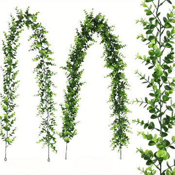 2 Pack Artificial Eucalyptus Vines, Artificial Leaves Fake Plants Indoor Eucalyptus Branches Greenery Farmhouse Bathroom Office Decor Wedding Outdoor Home Garden Kitchen Office Dining Table Spring Decoration...