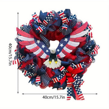 American Flag Bald Eagle Wreath, 4th of July Memorial Day Wreath Front Door, Handmade American Flag Farmhouse Wreath, Summer Patriotic Flag Wreath...