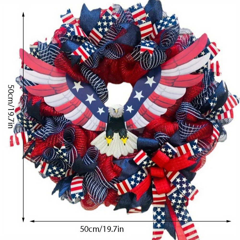 American Flag Bald Eagle Wreath, 4th of July Memorial Day Wreath Front Door, Handmade American Flag Farmhouse Wreath, Summer Patriotic Flag Wreath...