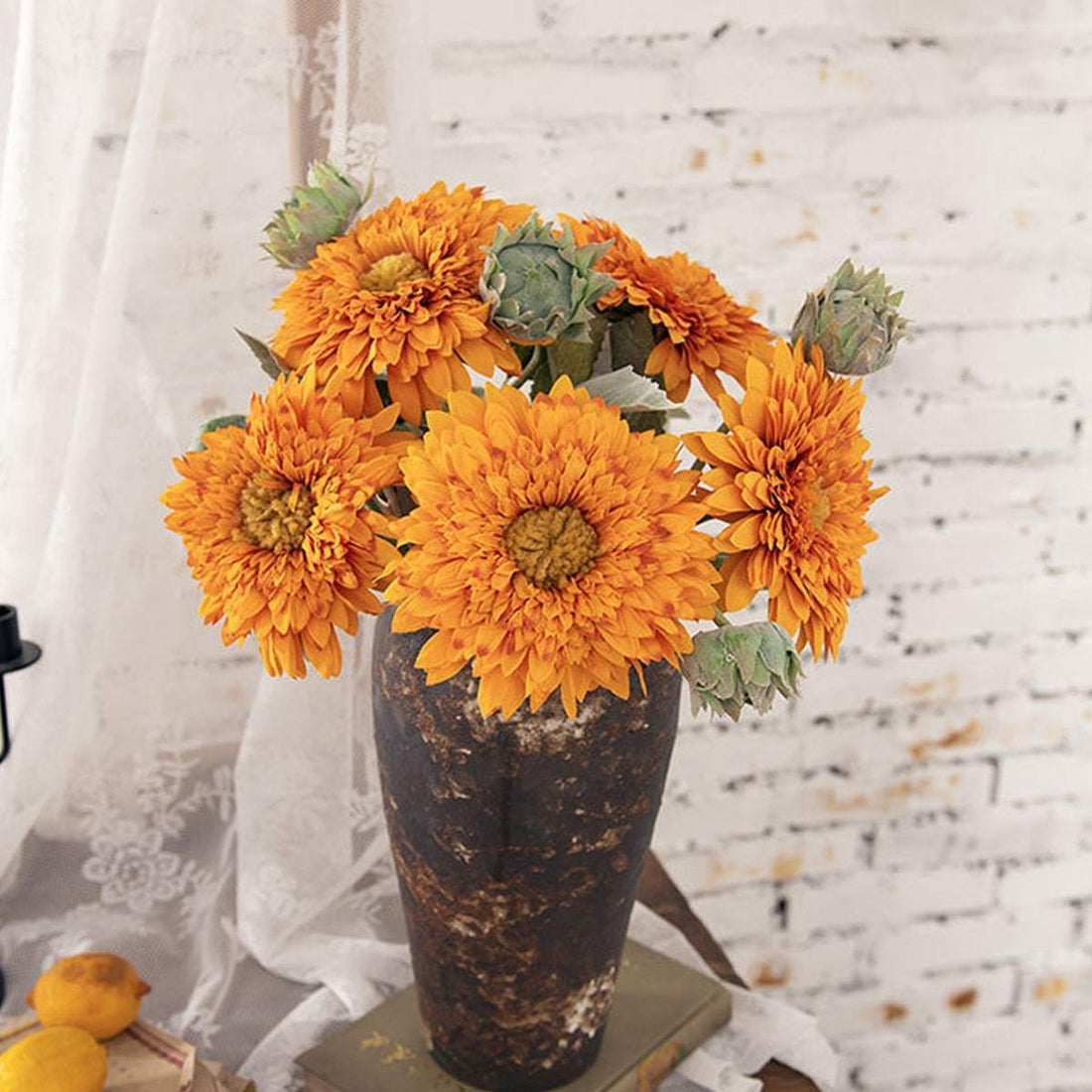 5 Pack Artificial Sunflower Flowers with Buds 18.89 Inch Long Stem Silk Fake Sunflower Decoration Wedding Home Garden Indoor Outdoor Table Decoration...