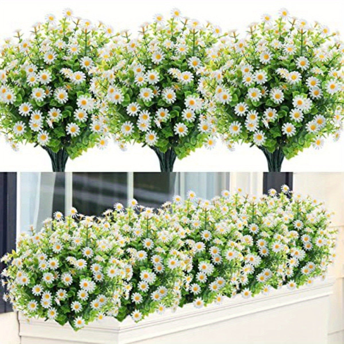 10 Bundles Artificial Daisy Flowers Outdoor Fake Flowers for Decoration No Fade Faux Plastic Flower Garden Porch Window Box Decor