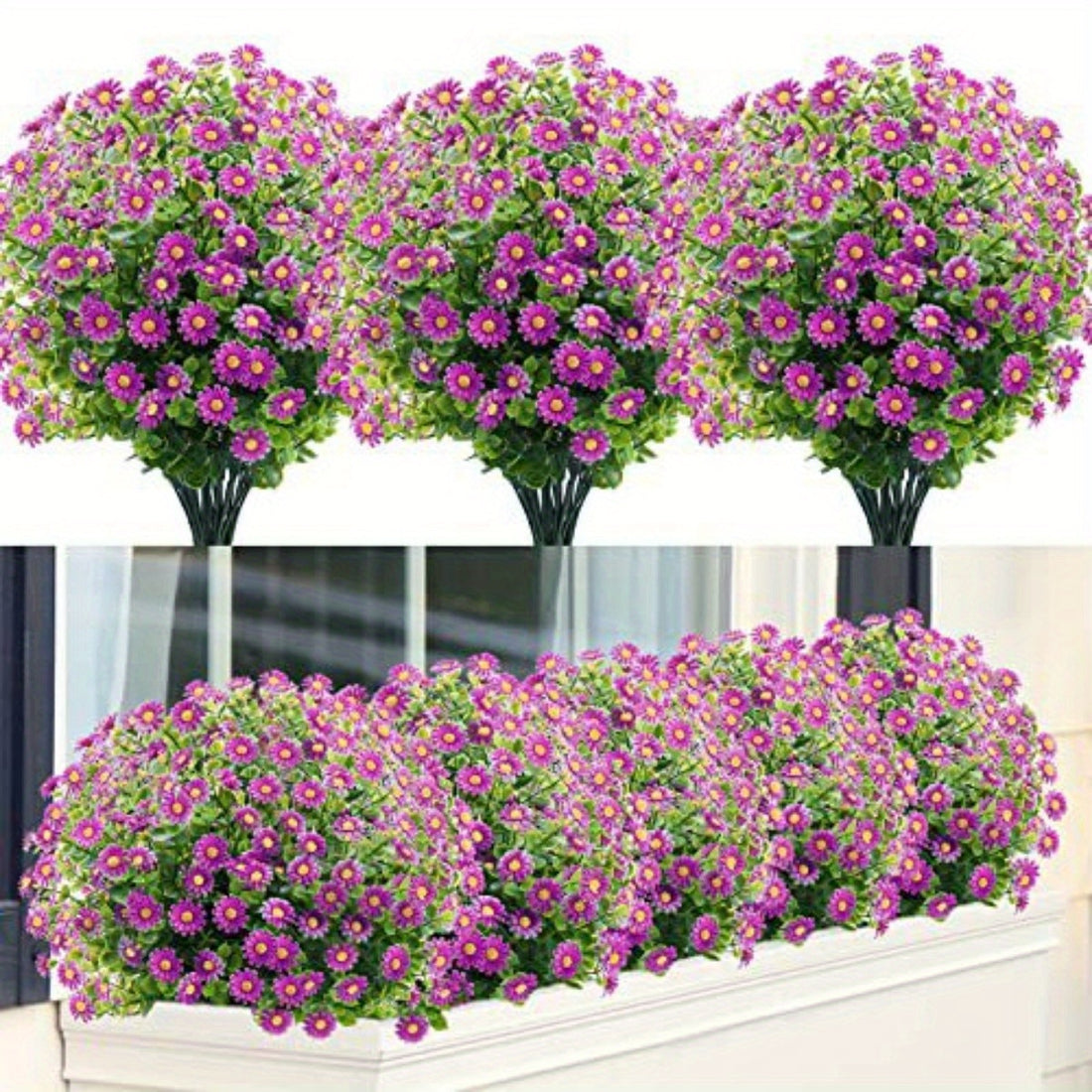 10 Bundles Artificial Daisy Flowers Outdoor Fake Flowers for Decoration No Fade Faux Plastic Flower Garden Porch Window Box Decor