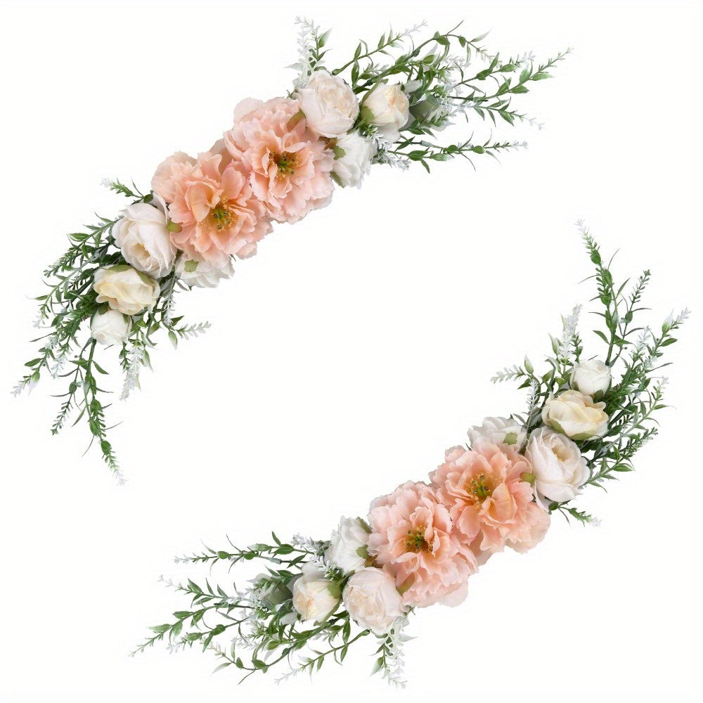 2 Pieces Artificial Peony Flower Hanging Ornaments, 18.9 Inch Arch Flower Decoration Floral Hanging Ornaments for Welcome Wedding Sign Gazebo Decoration Front Door Wall Decor...