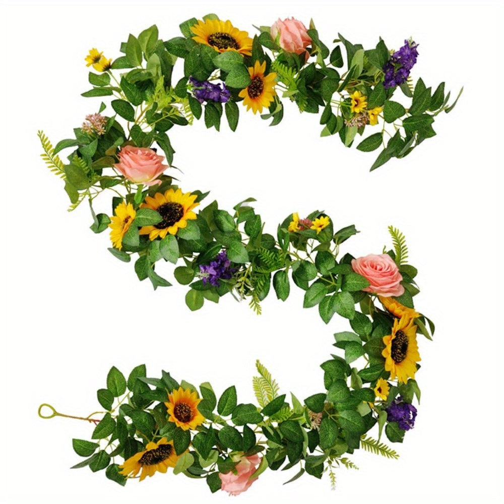 6.23ft Artificial Flowers Sunflower Rose Garland Real Touch Artificial Leaves Greenery Vines with Mixed Flowers Suitable for Tablecloth Wedding Arch Backdrop Centerpiece Photo Booth...