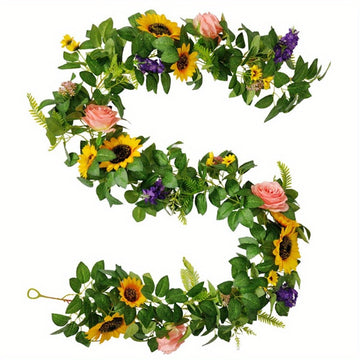 6.23ft Artificial Flowers Sunflower Rose Garland Real Touch Artificial Leaves Greenery Vines with Mixed Flowers Suitable for Tablecloth Wedding Arch Backdrop Centerpiece Photo Booth...