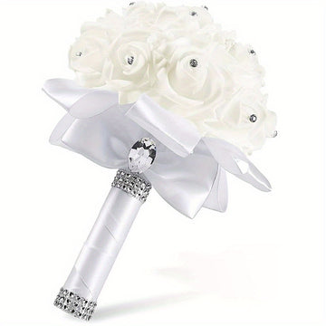 2pcs wedding bouquets bridal white bouquets bridesmaids wedding bouquets diamond soft ribbon artificial roses bridal bouquets wedding...