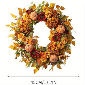 Fall Wreath 17.7 Inch Autumn Front Door Wreath Harvest Wreath Pumpkin Berry Cluster Maple Leaf Pine Cone Outdoor Indoor Wall Window Holiday Thanksgiving Fall Decoration...