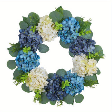 15.75 Inch Blue Hydrangea Wreath Front Door Summer Hydrangea Wreath Front Door Outside Farmhouse Wreath Wall Window Party Decoration