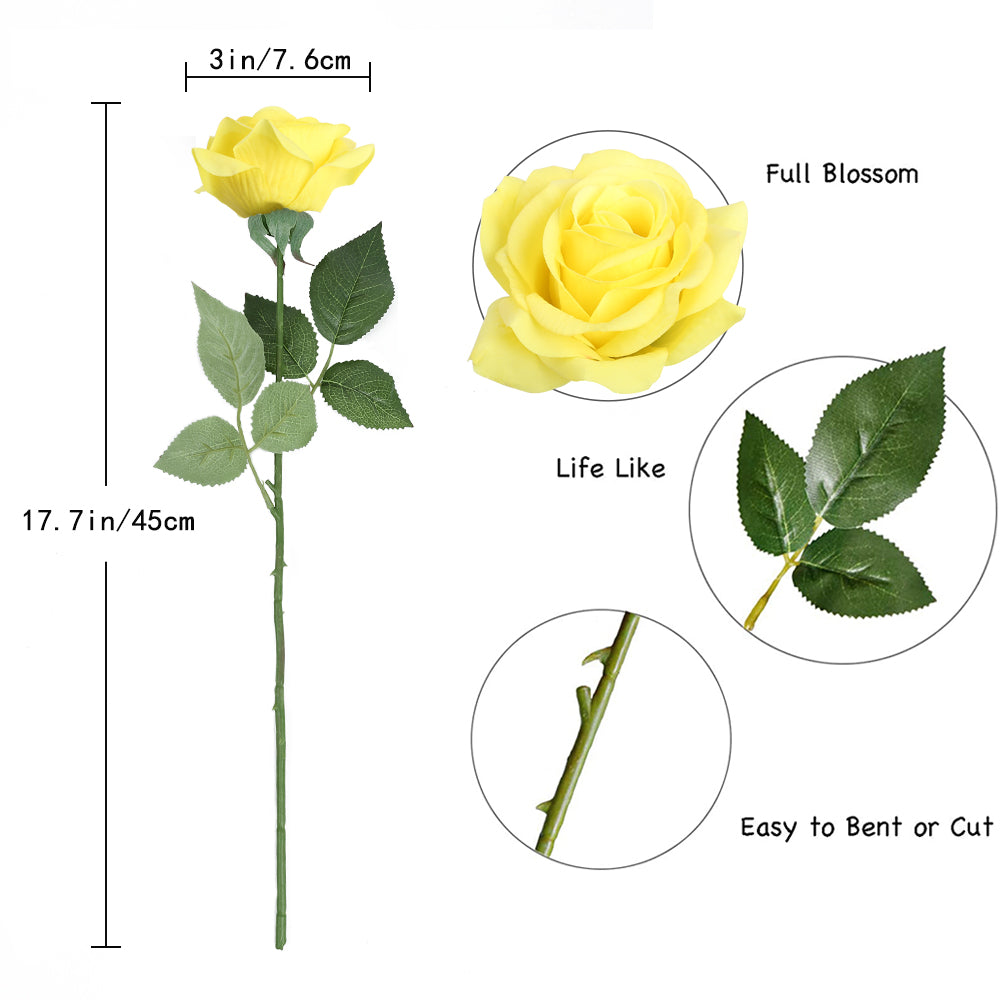 6PCS Roses Artificial Silk Flowers, Fake Roses with Long Stems