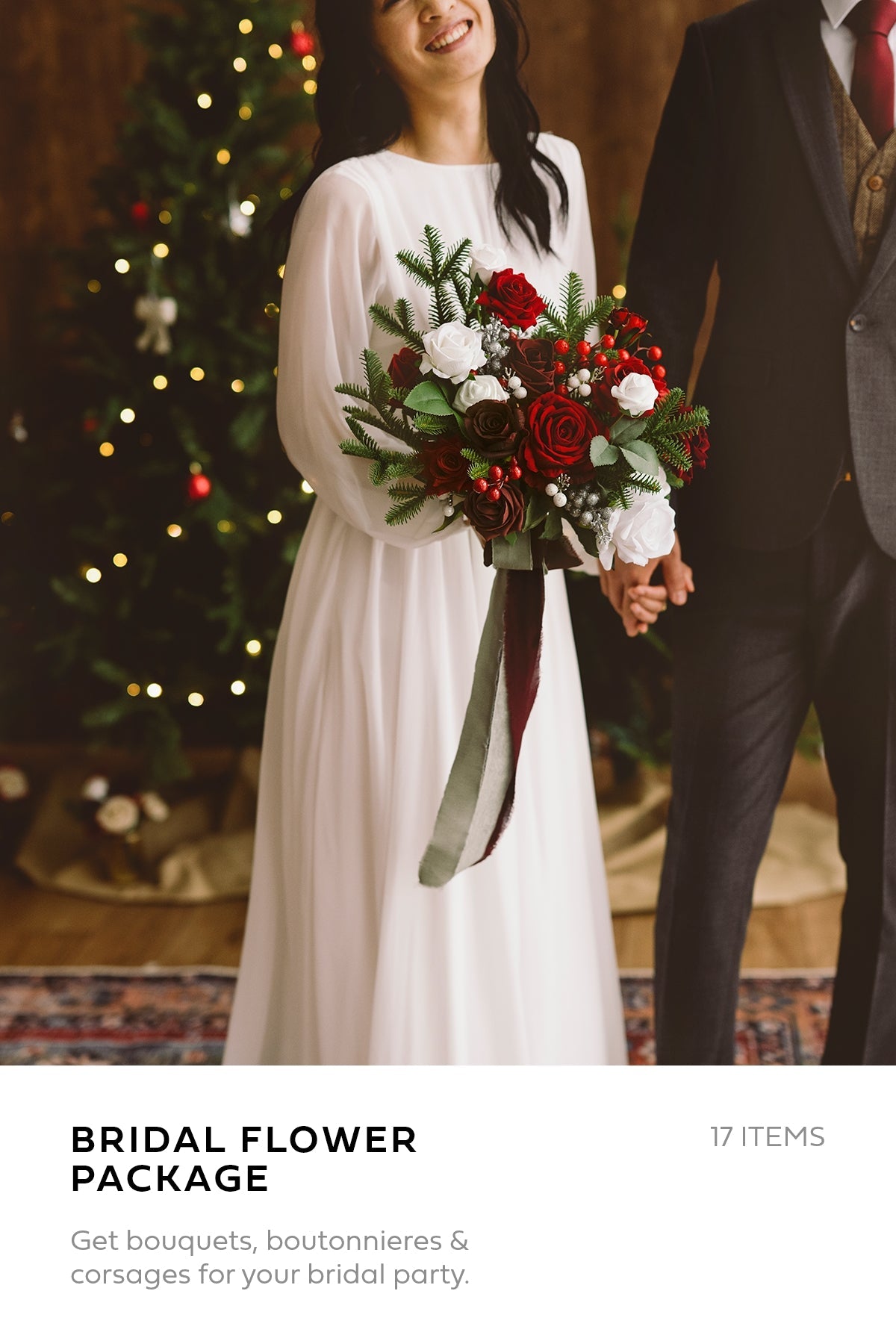 Pre-Arranged Wedding Flower Packages in Christmas Red & Sparkle
