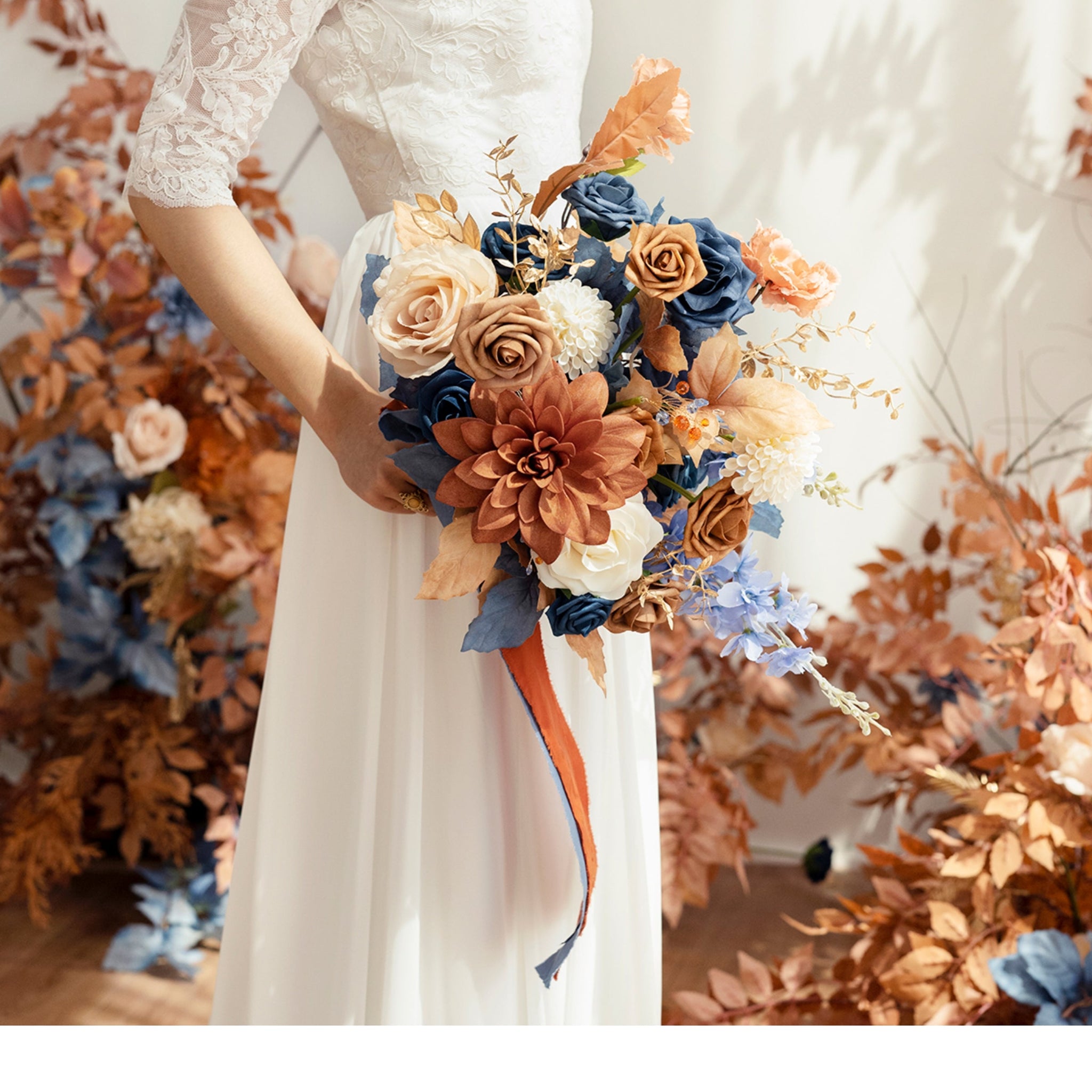 Pre-Arranged Wedding Flower Packages in Russet Orange & Denim Blue