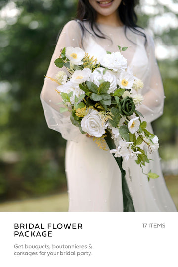 Pre-Arranged Wedding Flower Packages in Emerald & Tawny Beige