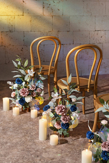 Wedding Aisle Runner Flower Arrangements in Dusty Rose & Navy