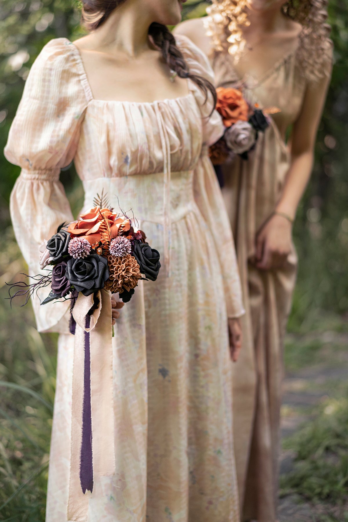 Round Bridesmaid Bouquets in Twilight Purple & Harvest Orange | Clearance