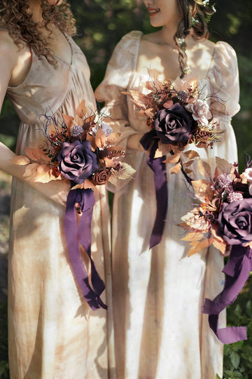 Bridesmaid Posy in Twilight Purple & Harvest Orange | Clearance