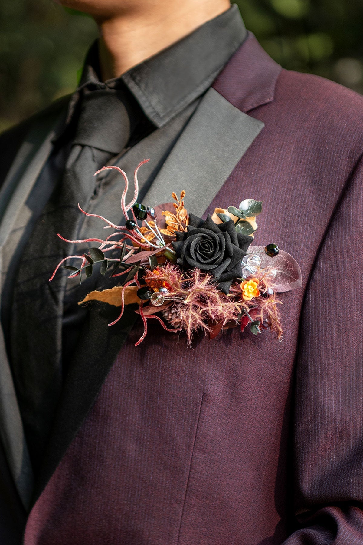 Pocket Square Boutonniere for Groom in Twilight Purple & Harvest Orange | Clearance